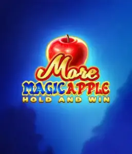 Step into the enchanting world of the More Magic Apple slot game by 3 Oaks Gaming, highlighting a shimmering red apple on a vivid blue background. This image conveys the magical theme of the game. Ideal for those enchanted by fairy-tale slots, the vibrant visuals and appealing artwork draw players into the game's magical world. 